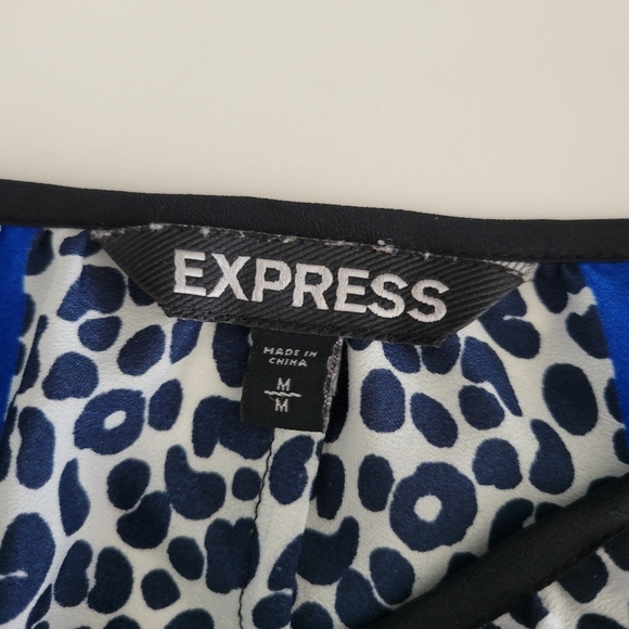 Express Blue Black Leopard Animal Print Blouse Dolman Sleeve Keyhole Top Size M - Picture 4 of 9